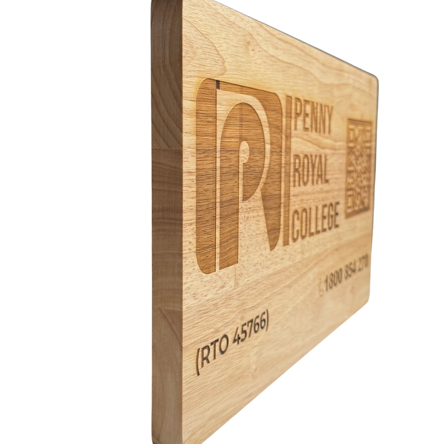 Engraved Business Logo & QR Code Display – Premium Rubber wood