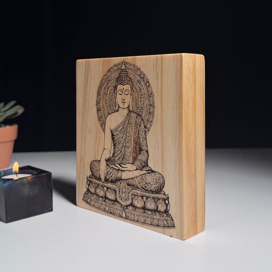 Buddha Art Engraved on Wood