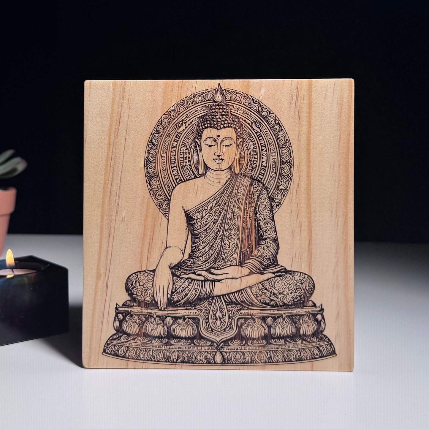 Buddha Art Engraved on Wood