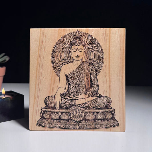 Buddha Art Engraved on Wood