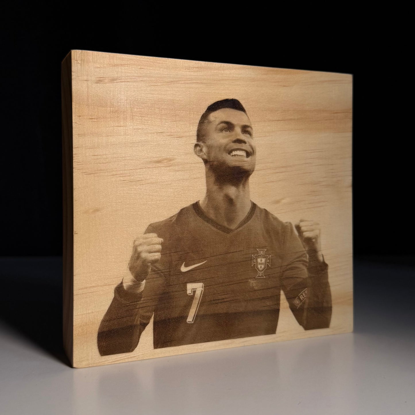 Cristiano Ronaldo Engraved Wooden Portrait | Football Legend | Premium Home Decor Wood Block